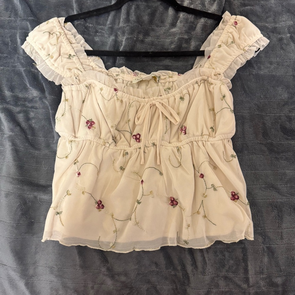 Cream Floral Embroidered Off-Shoulder Camisole
